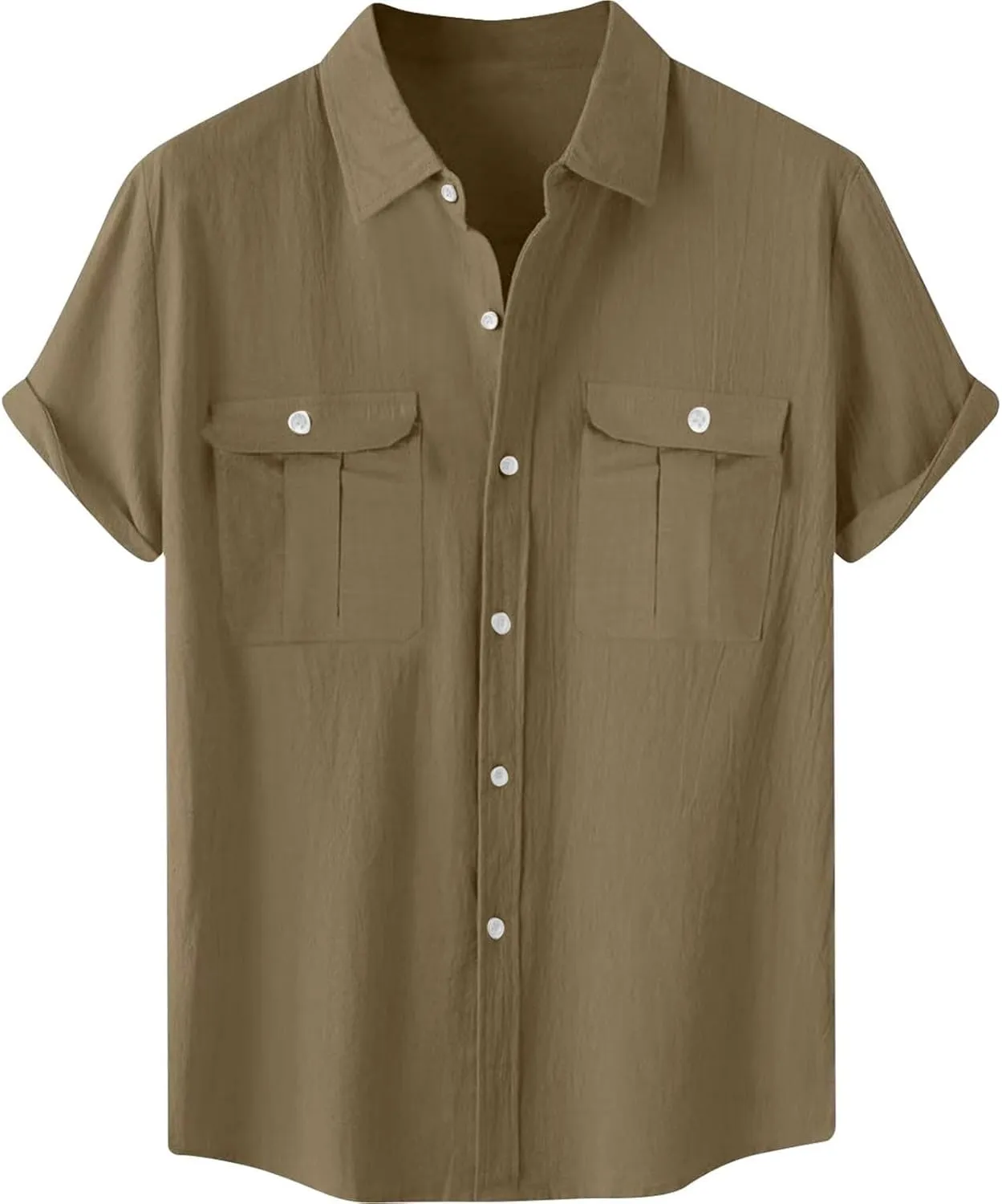 Mens Linen Shirts Short Sleeve Button Down Dressy Shirt Casual Vacation Beach Summer Tops with Pockets