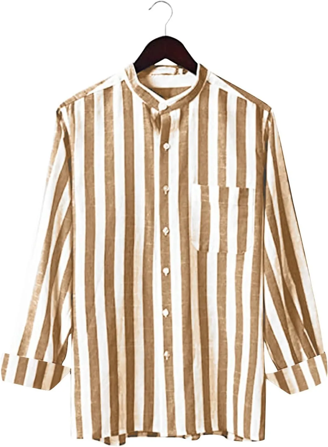 Men's Linen Shirts Summer Short Sleeve Striped Dress Shirt Vintage Loose Breathable Beach Hawaiian Top with Pockets