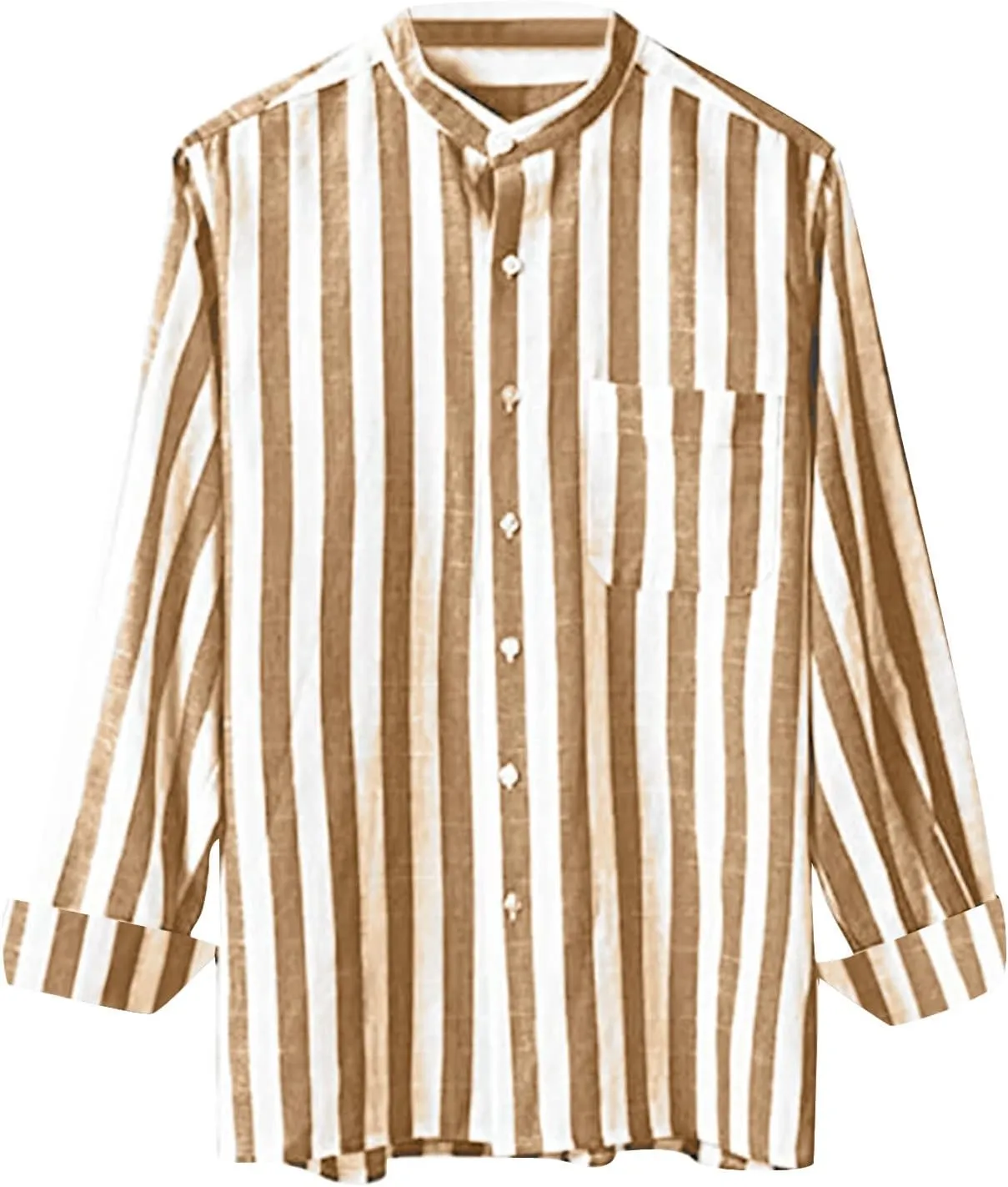 Men's Linen Shirts Summer Short Sleeve Striped Dress Shirt Vintage Loose Breathable Beach Hawaiian Top with Pockets