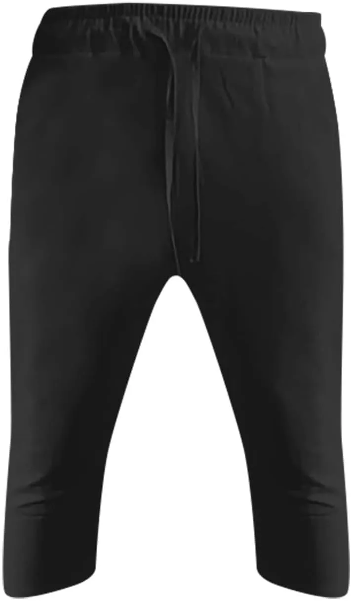 Mens Linen Yoga Beach Long Shorts 3/4 Below Knee Length Running Lounge Capri Pants Drawstring Harem Sports Shorts
