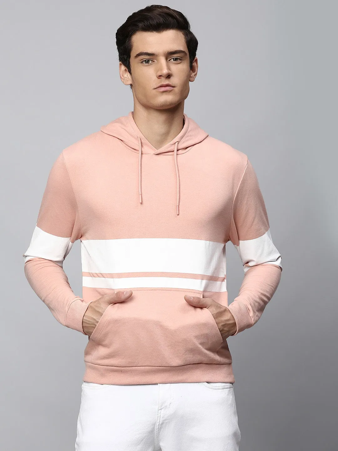 Mens Long-Sleeve Hoodie - Lightweight Casual Winterwear  (Pink)