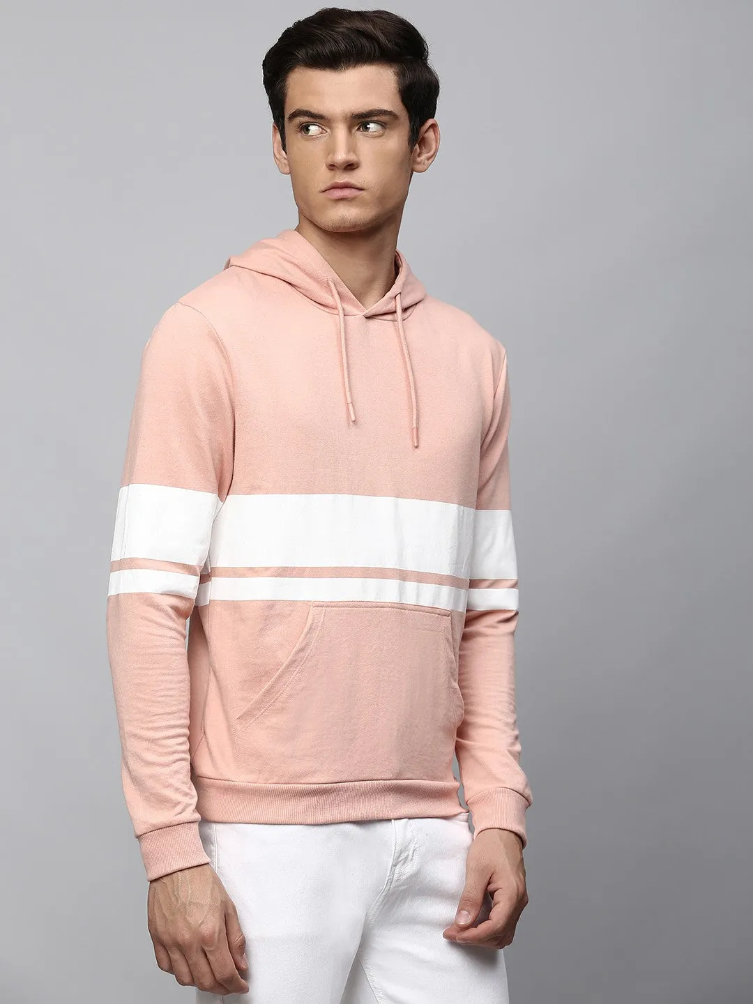 Mens Long-Sleeve Hoodie - Lightweight Casual Winterwear  (Pink)