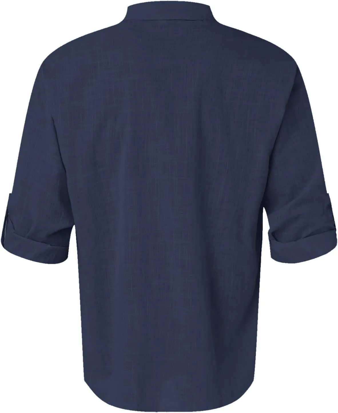 Men's Long Sleeve Shirt Linen Roll Up Cotton Beach Casual Shirts Henley T-Shirt Band Collar Vacation Tops with Pocket