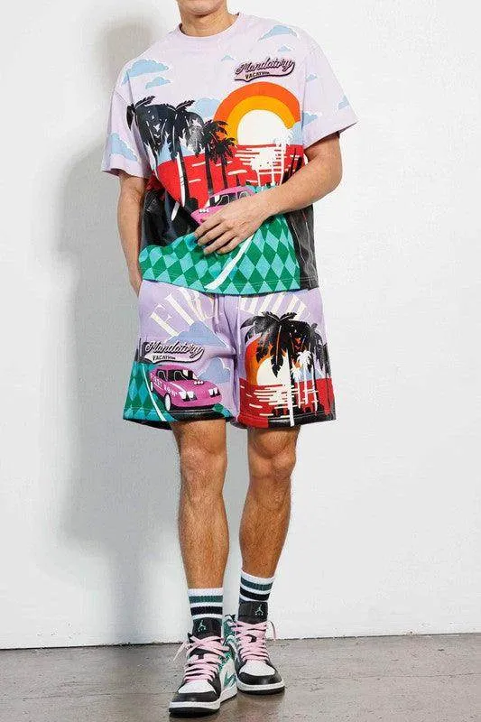 Mens Mandatory Lavender Vacation Graphic Shorts