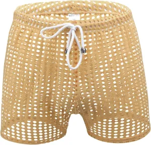 Men's Mesh Fishnet Boxer Briefs See-Through Sexy Low Waist Drawstring Underwear Ultra Breathable Male Erotic Lingerie
