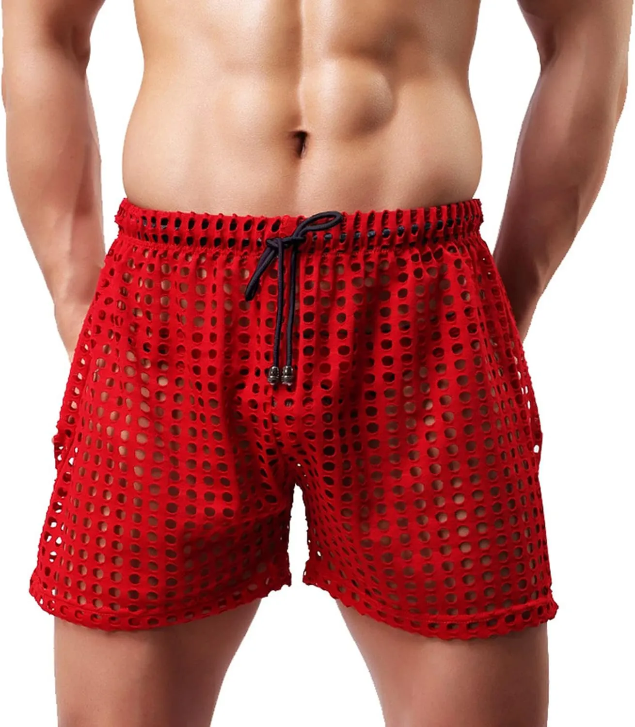 Men's Mesh Fishnet Boxer Briefs See-Through Sexy Low Waist Drawstring Underwear Ultra Breathable Male Erotic Lingerie