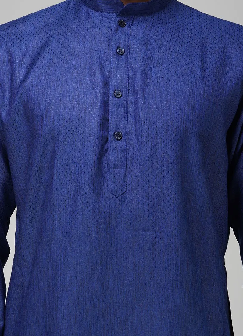 Men's Navy Blue Dobby Kurta Pajama Set