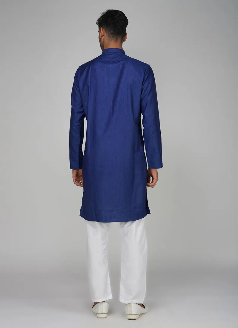 Men's Navy Blue Dobby Kurta Pajama Set