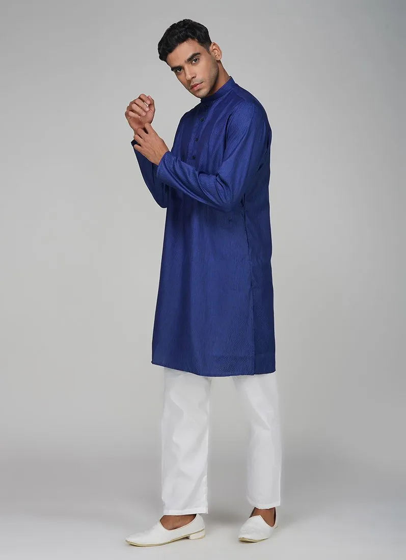 Men's Navy Blue Dobby Kurta Pajama Set