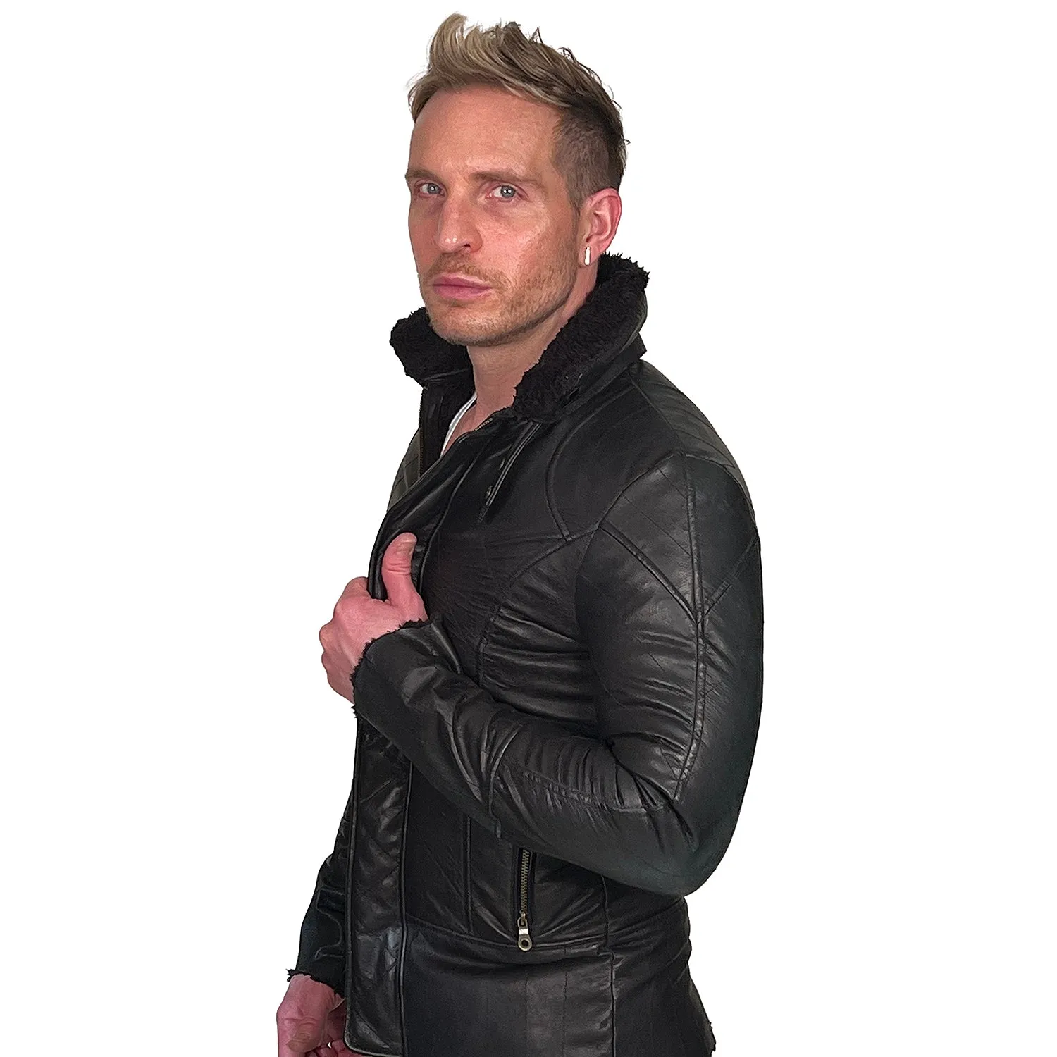 Men's OBELISK - "BONDING" Black Leather Jacket