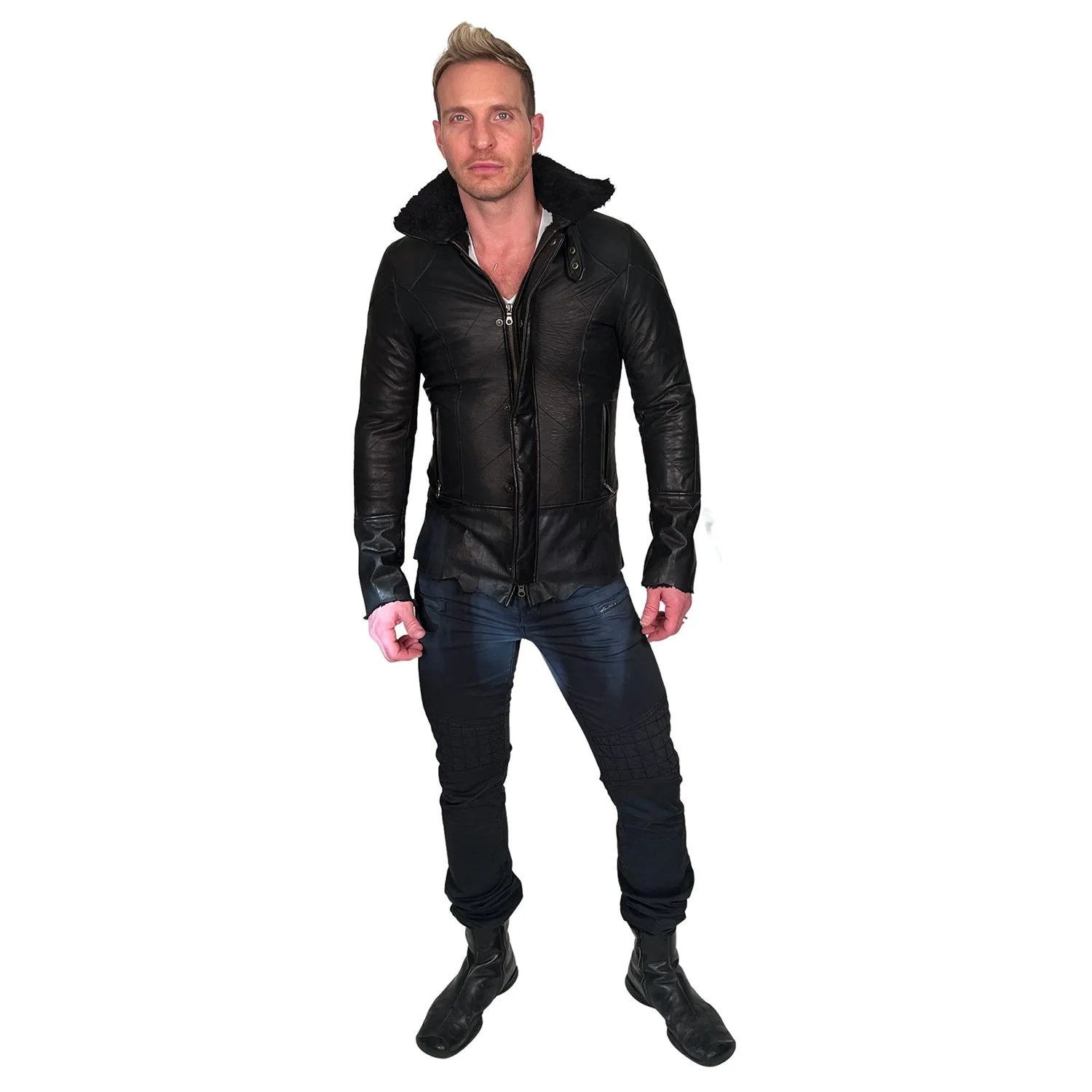 Men's OBELISK - "BONDING" Black Leather Jacket