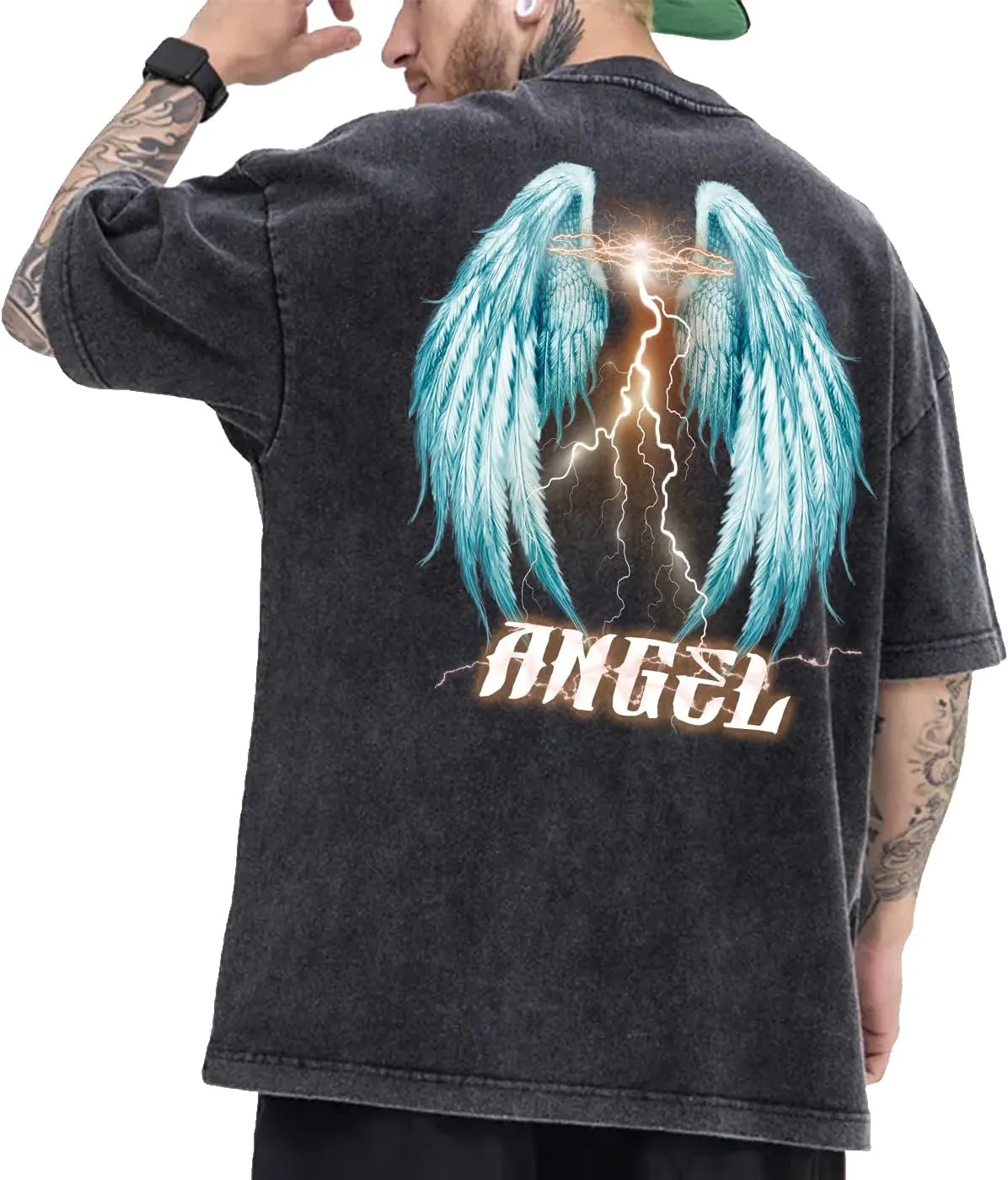 Men's Oversized T Shirts Cotton Heavyweight Graffiti Hip Hop Style Streetwear Tee Shirt Unisex Printed Tshirts