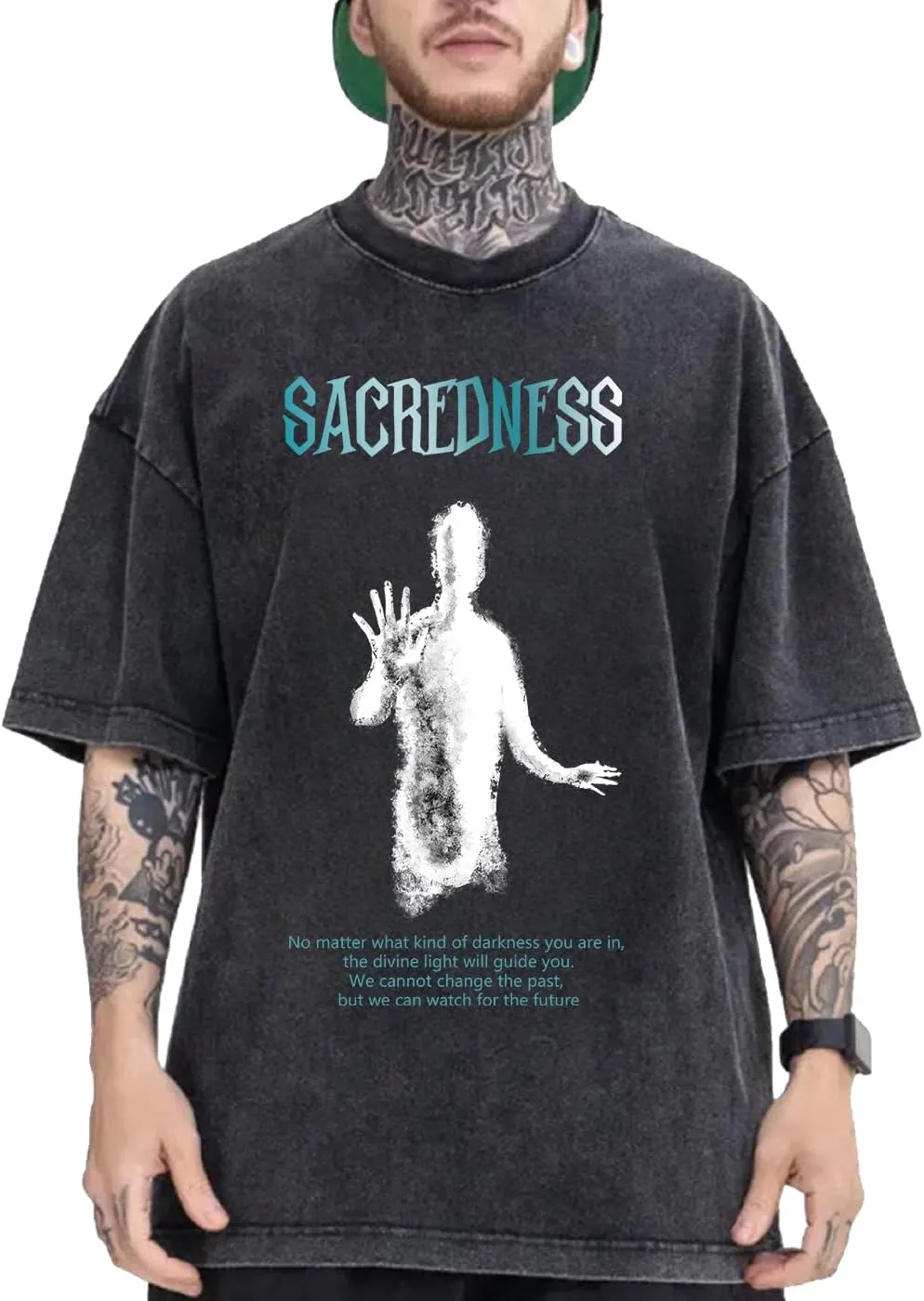 Men's Oversized T Shirts Cotton Heavyweight Graffiti Hip Hop Style Streetwear Tee Shirt Unisex Printed Tshirts