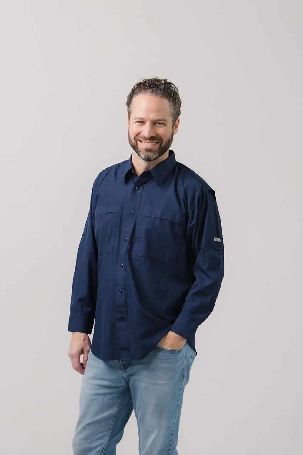 Men's Pescador Polyester Fishing Shirt Long Sleeves, Wicking Fabric Sun Protection Casual Button Down Shirts