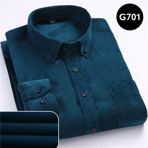 Men's Plus Size Long Sleeve Buttoned Collar Corduroy Shirt
