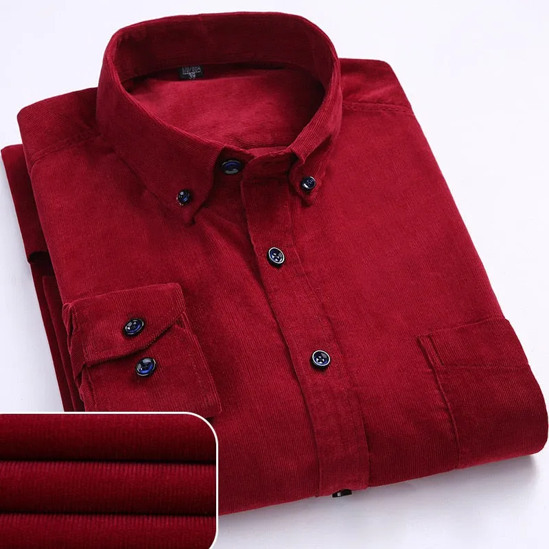 Men's Plus Size Long Sleeve Buttoned Collar Corduroy Shirt