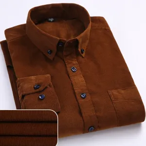 Men's Plus Size Long Sleeve Buttoned Collar Corduroy Shirt