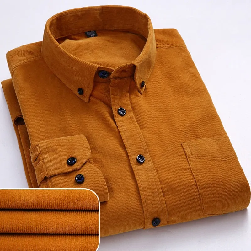 Men's Plus Size Long Sleeve Buttoned Collar Corduroy Shirt