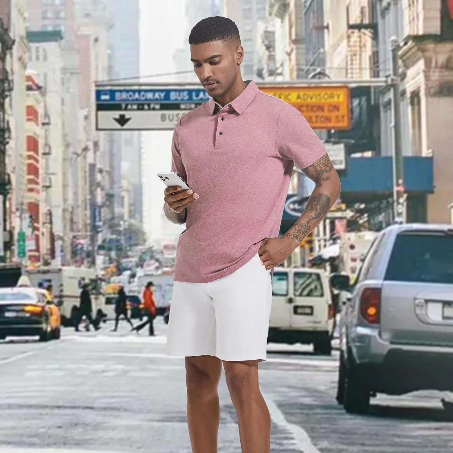 Men's Polo Shirts Short Sleeve Cotton Blend Moisture Wicking Dry Fit Performance Collared Golf Shirts for Men