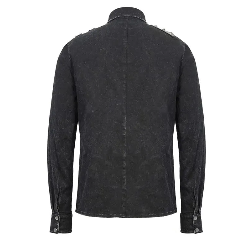 Men's Punk Mesh Applique Harness Denim Shirts