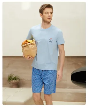 Men's Pure Cotton Short Sleeved Casual Sleepwear Set