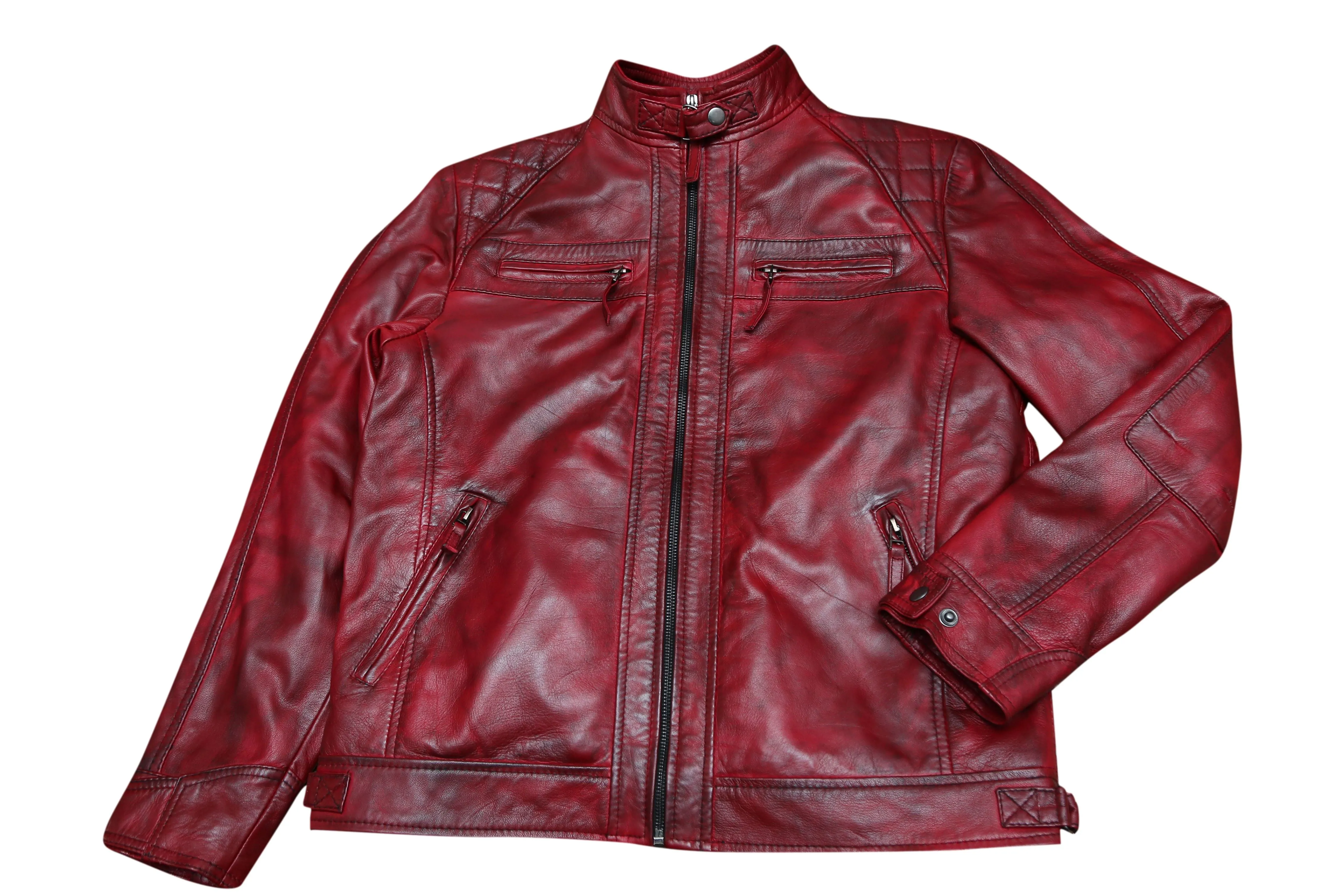 Men's Real Leather Jacket Distressed Vintage Motorcycle Black Slim Biker Jacket-1178