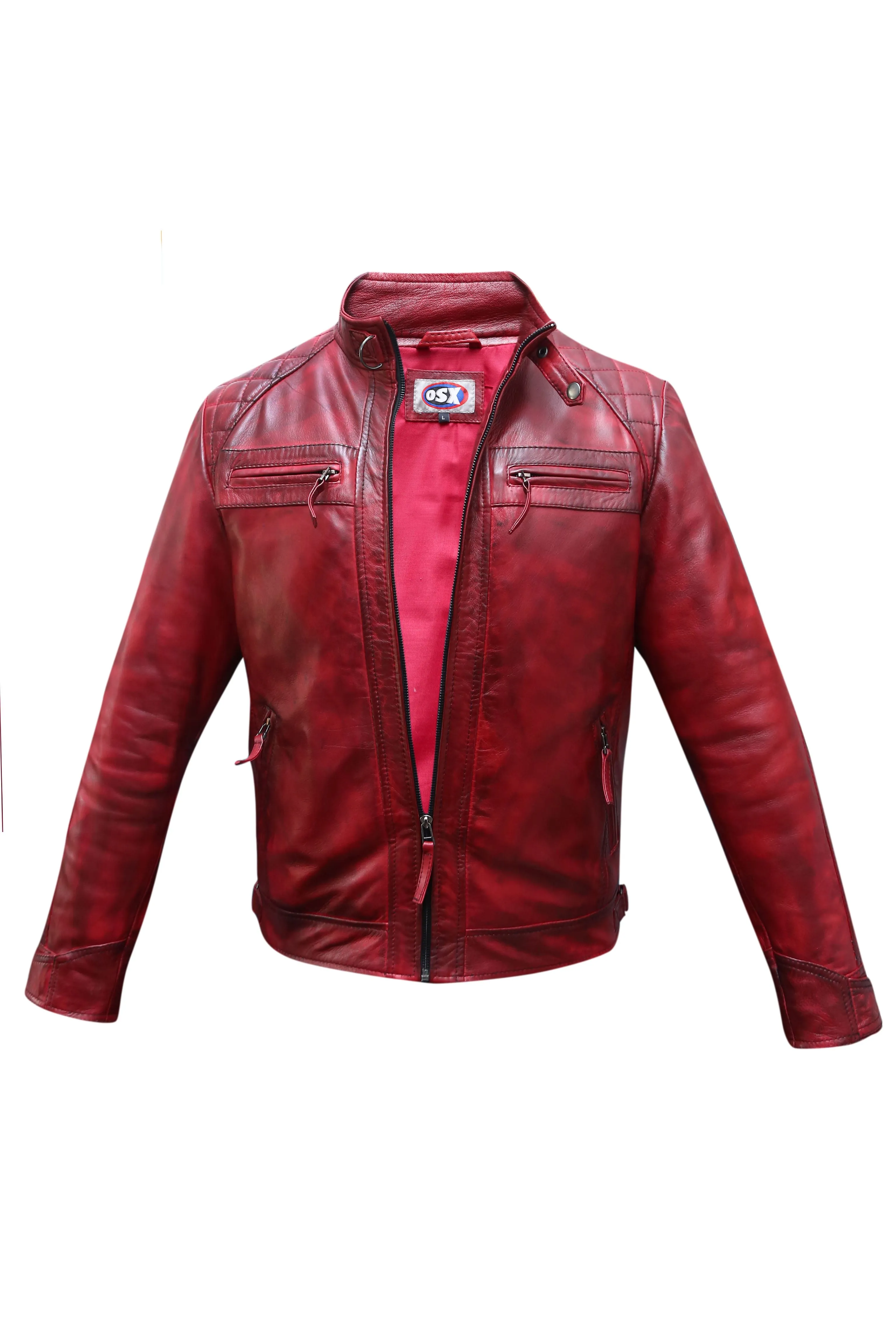 Men's Real Leather Jacket Distressed Vintage Motorcycle Black Slim Biker Jacket-1178