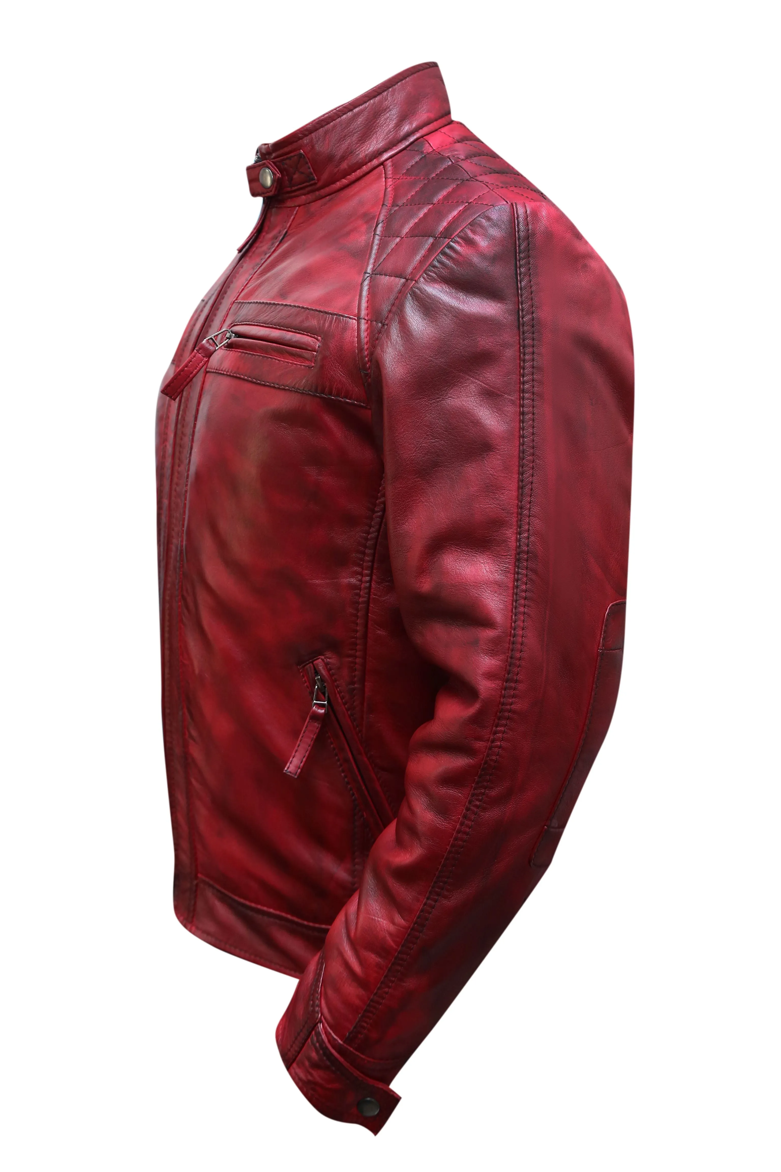 Men's Real Leather Jacket Distressed Vintage Motorcycle Black Slim Biker Jacket-1178