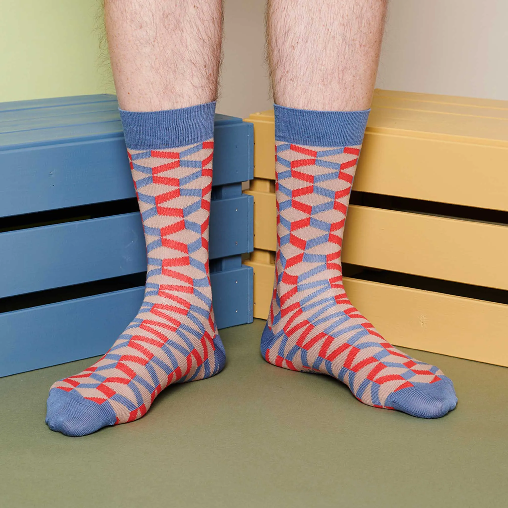 Men's Red Cube Organic Cotton Ankle Socks