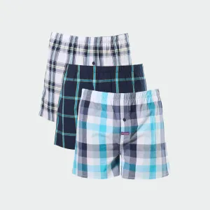 Men's Resort Check Cotton Boxer Short 3 Pack - Blue