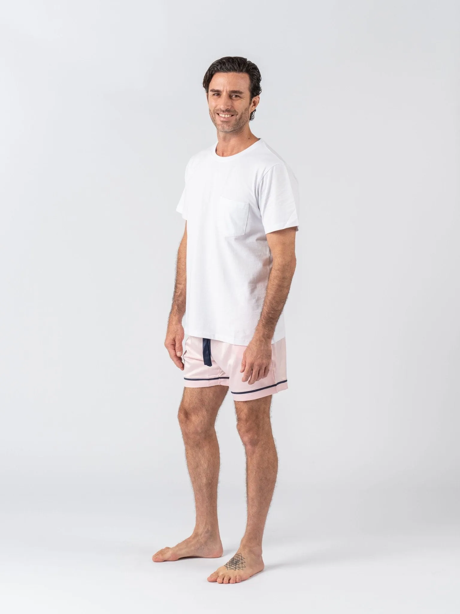 Men's Satin Personalised Pyjama Set - Cotton Shirt with Pink Shorts