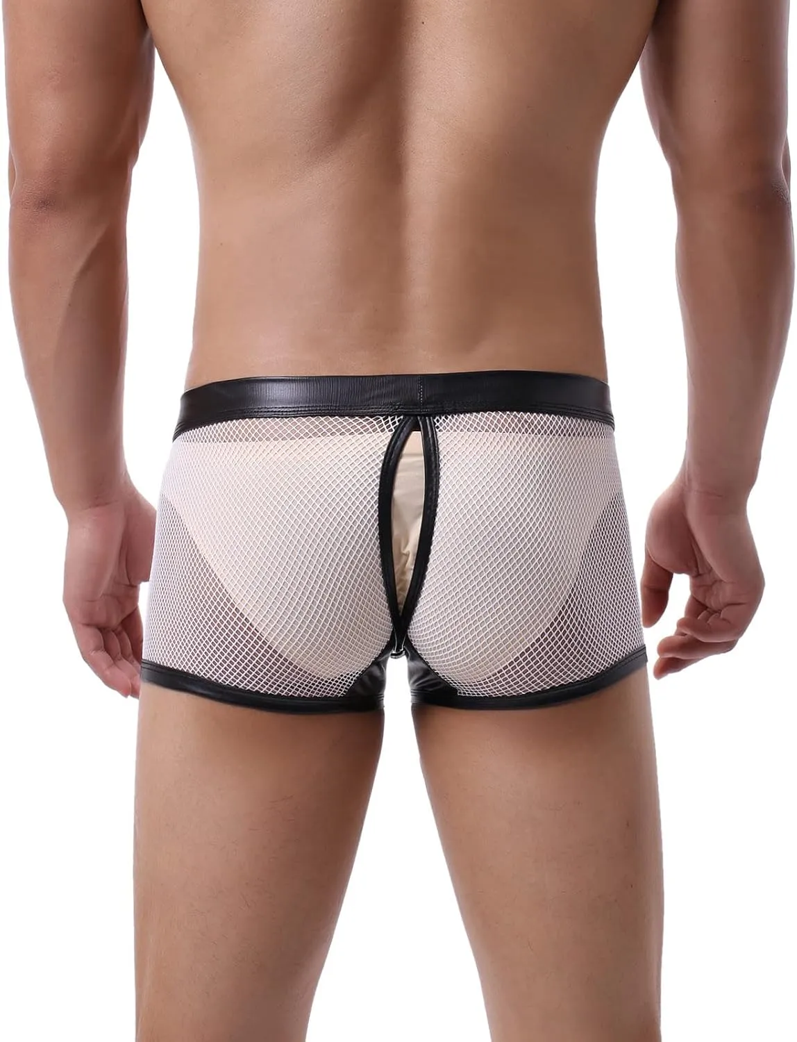 Men's Sexy Elephant Nose Underwear Mesh Front Closure Buckled See Through Hollow Out Underwear Erotic Breathable Boxer Briefs