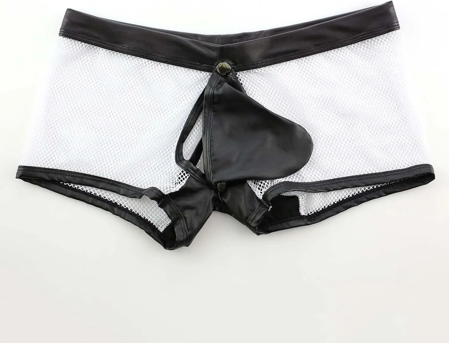 Men's Sexy Elephant Nose Underwear Mesh Front Closure Buckled See Through Hollow Out Underwear Erotic Breathable Boxer Briefs