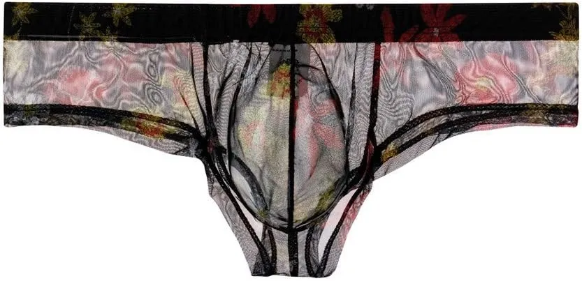 Men's Sexy Underwear Breathable Mesh Boxer Briefs Trunks See Through Fishnet Underpants Lingerie Booty Shorts