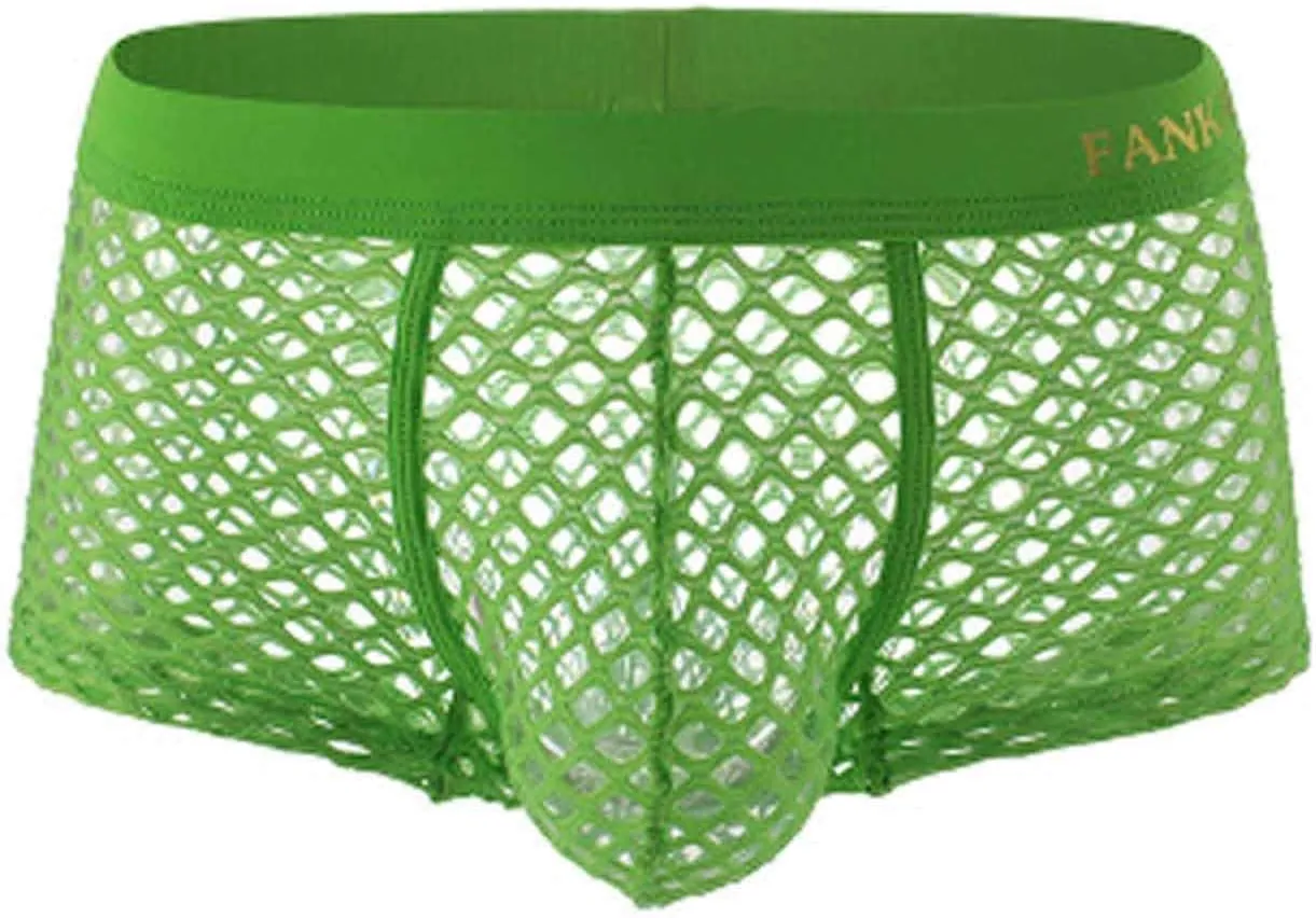 Men's Sexy Underwear Breathable Mesh Boxer Briefs Trunks See Through Fishnet Underpants Lingerie Booty Shorts