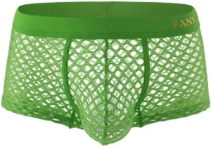 Men's Sexy Underwear Breathable Mesh Boxer Briefs Trunks See Through Fishnet Underpants Lingerie Booty Shorts