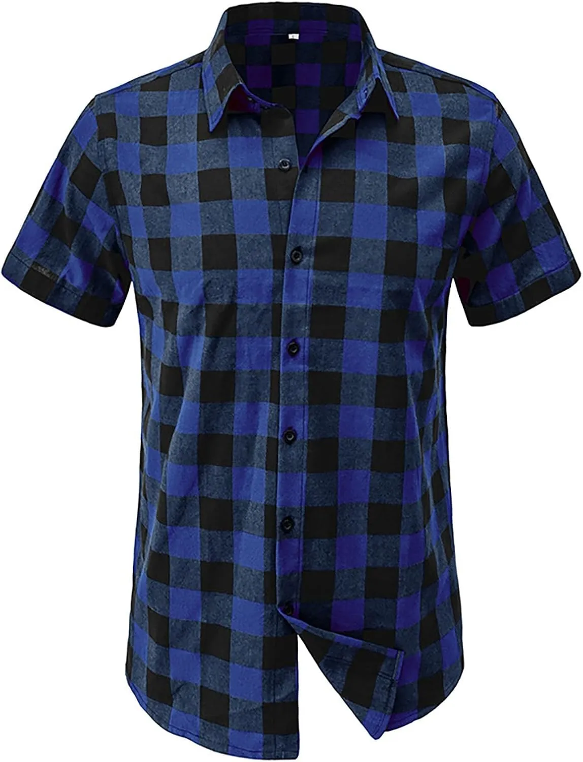 Mens Short Sleeve Plaid T Shirt Vintage Slim Fit Wrinkle-Free Casual Button Down Vacation Work Checked Shirts