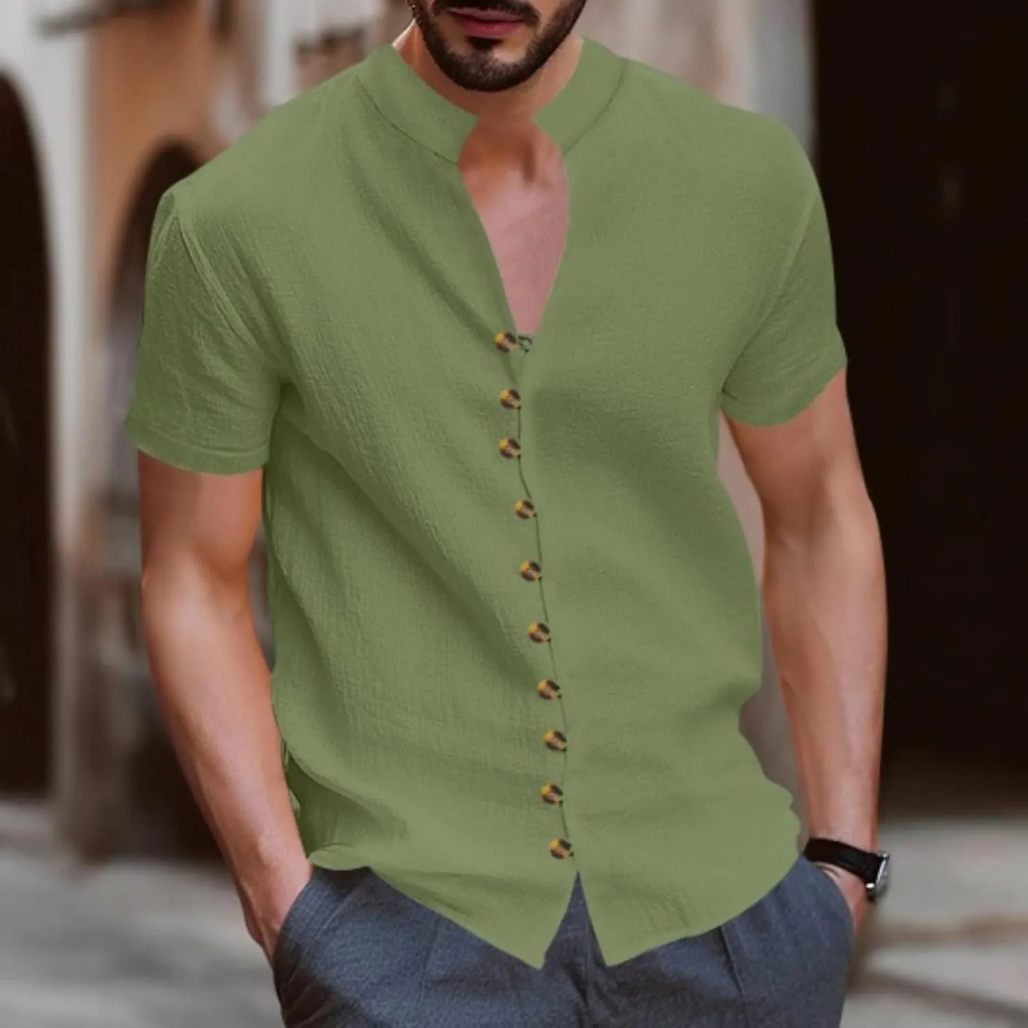Men's Short Sleeve Shirts Casual Dress Button Down Shirt Plus Size Summer Business Fashion Work Tees