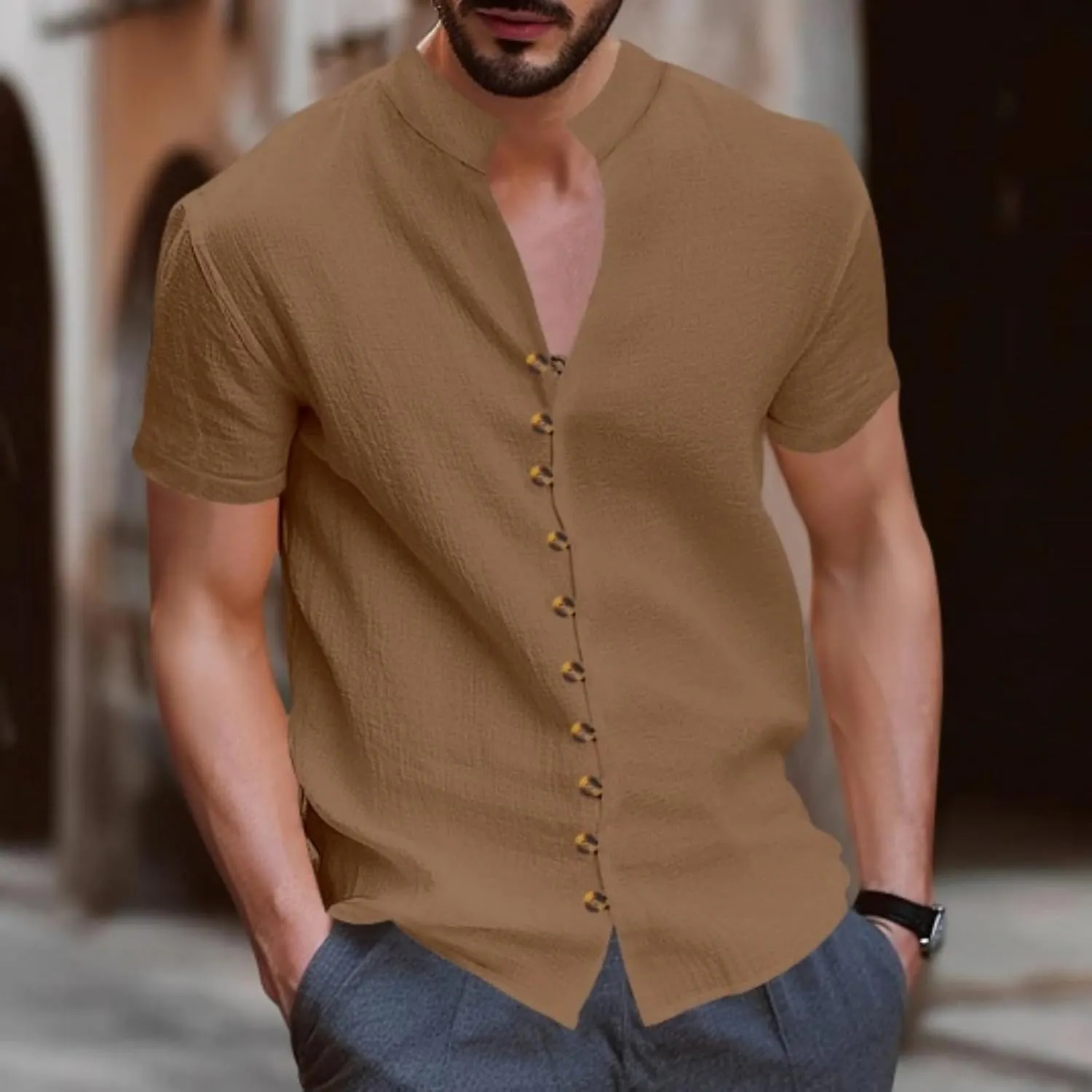Men's Short Sleeve Shirts Casual Dress Button Down Shirt Plus Size Summer Business Fashion Work Tees