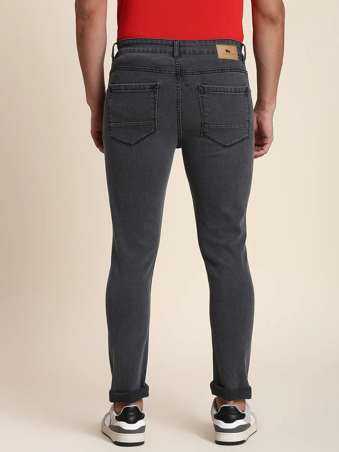 Men's Slim Fit Black Jeans With 5-Pockets Mid-Rise Stretchable Waistband & Belt Loops