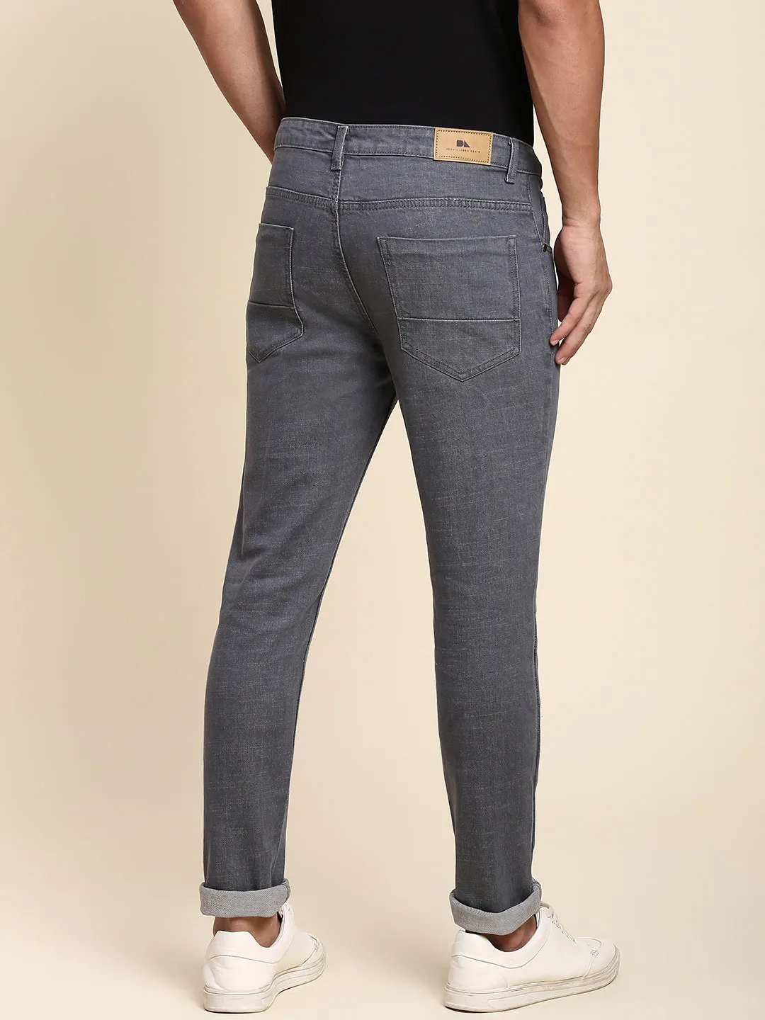 Men's Slim Fit Grey Jeans With 5-Pockets Mid-Rise Stretchable Waistband & Belt Loops