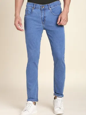 Men's Slim Fit Stretchable Denim Solid Jeans (Light Blue)