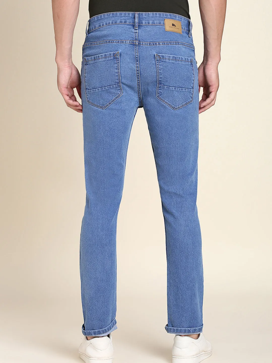 Men's Slim Fit Stretchable Denim Solid Jeans (Light Blue)