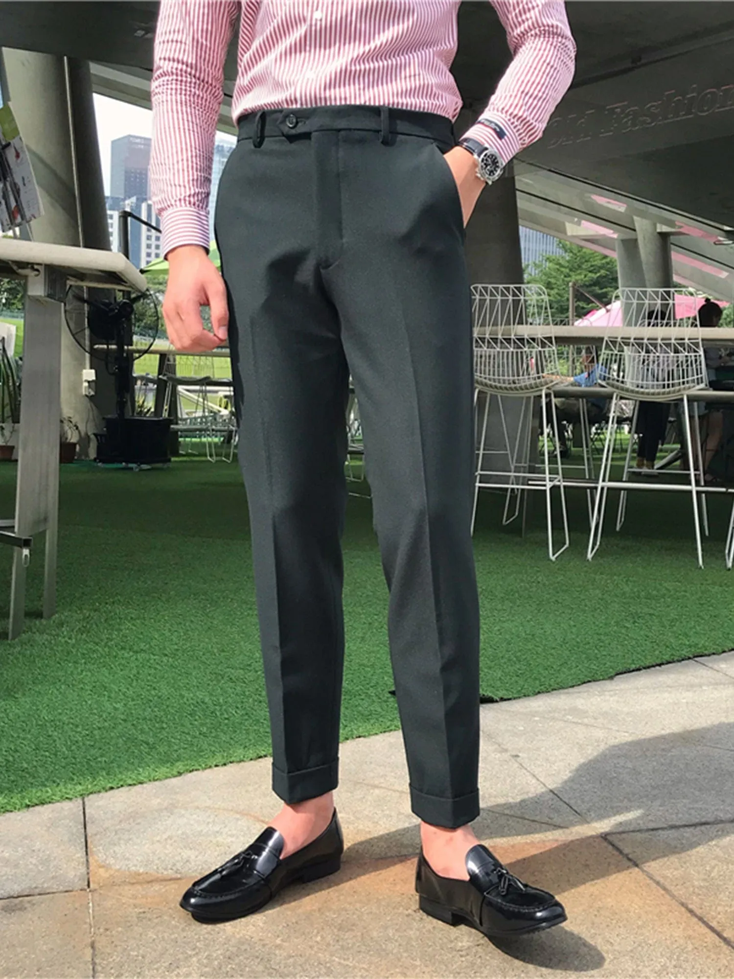 Men's Solid Color Business Casual Slim Straight Pants