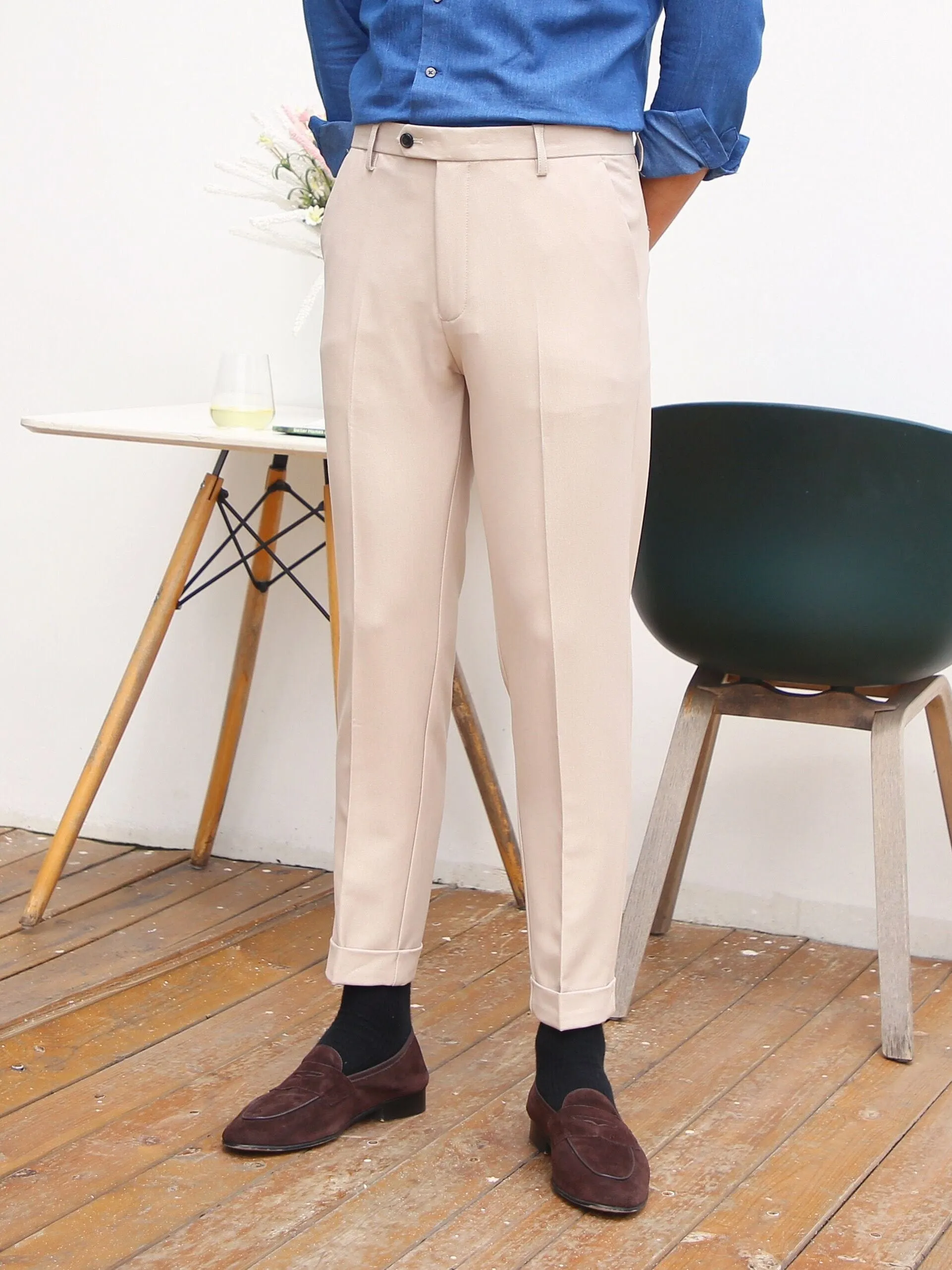 Men's Solid Color Business Casual Slim Straight Pants