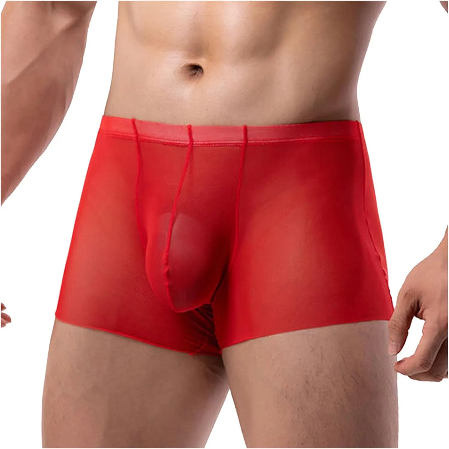 Men's Solid Color Mesh Boxer BriefTransparent Breathable Cooling BriefBulge Pouch Enhancing PantiesEveryday Panty