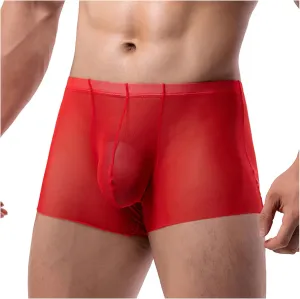 Men's Solid Color Mesh Boxer BriefTransparent Breathable Cooling BriefBulge Pouch Enhancing PantiesEveryday Panty
