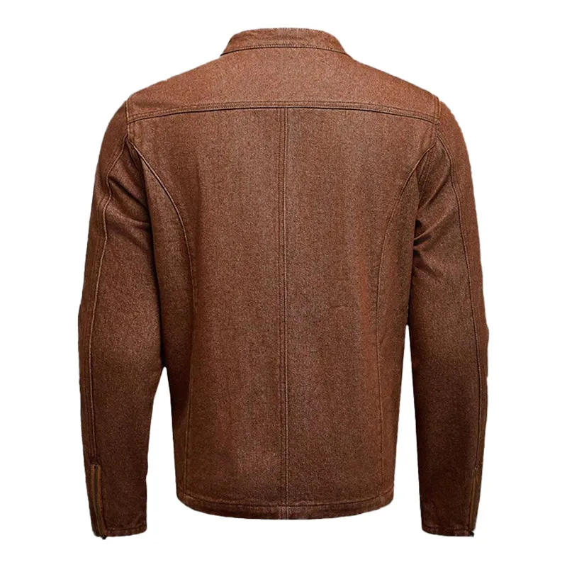 Men's Stand Collar Zipper Denim Jacket 00127669X