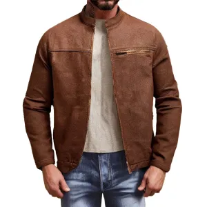 Men's Stand Collar Zipper Denim Jacket 00127669X