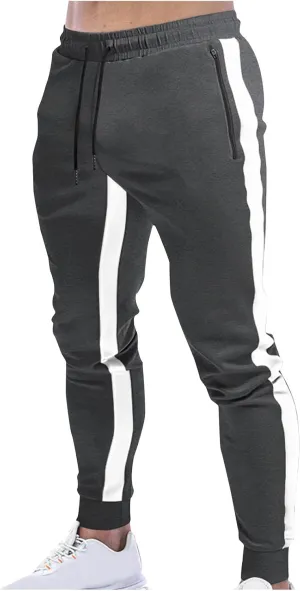 Men's Striped Sweatpants Drawstring Elastic Trousers Lounge Workout Training Joggers Pants with Pockets